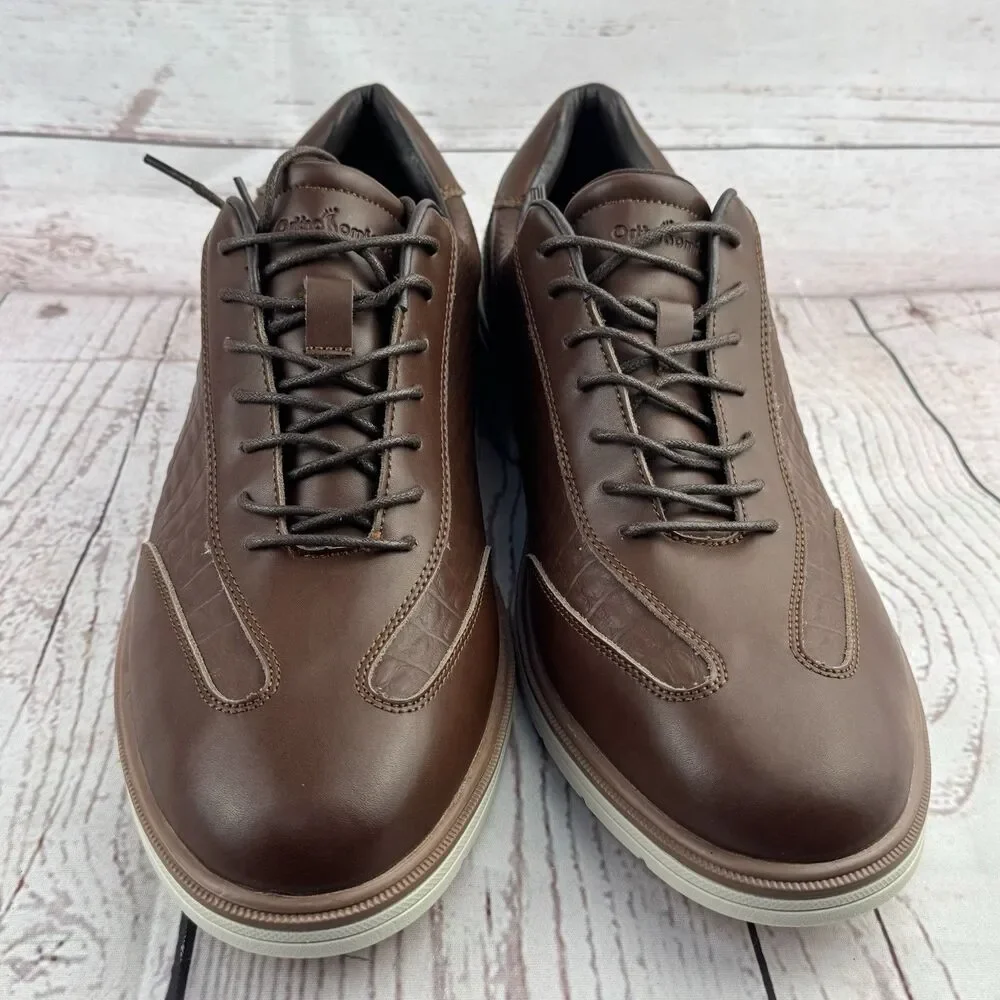 OrthoComfoot Mens Orthopedic Leather Dress Walking Shoes Dark Brown Size 12